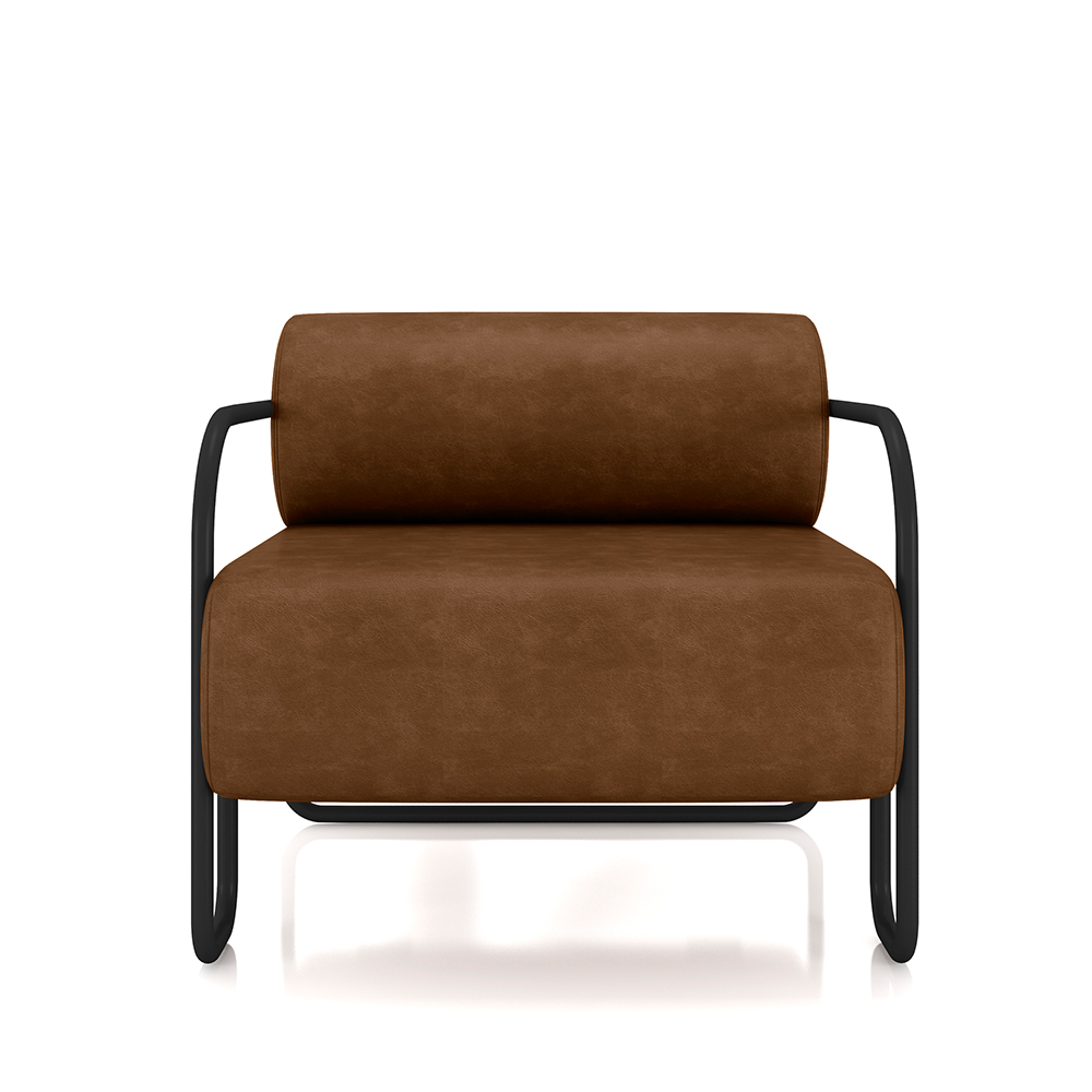 Kit 2 Poltronas Decorativas Sala de Estar Polatsk Base Industrial de Ferro PU Marrom G33 - Gran Belo