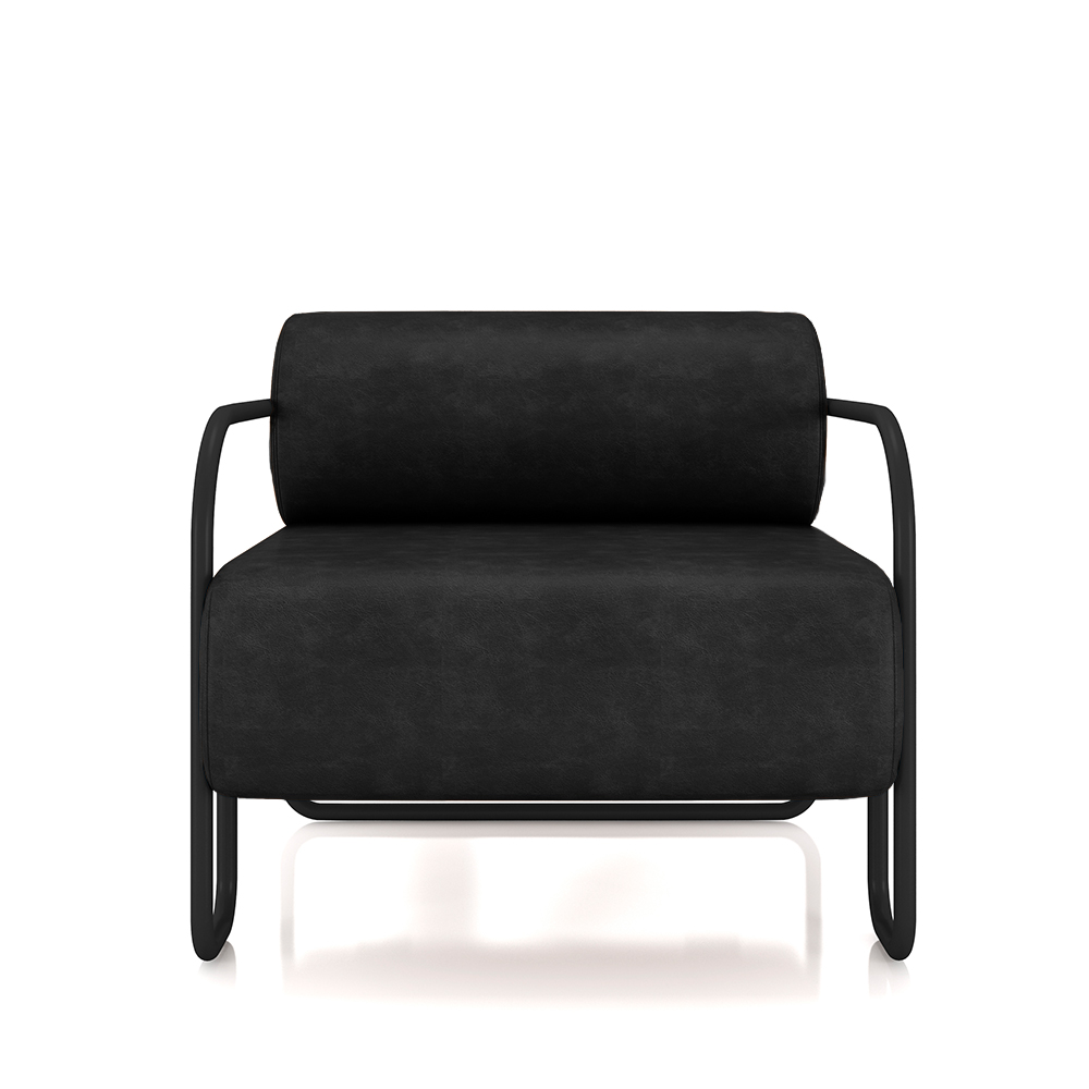 Kit 2 Poltronas Decorativas Sala de Estar Polatsk Base Industrial de Ferro PU Preto G33 - Gran Belo