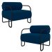 Kit 2 Poltronas Decorativas Sala de Estar Polatsk Base Industrial de Ferro Veludo Azul G33 - Gran Belo
