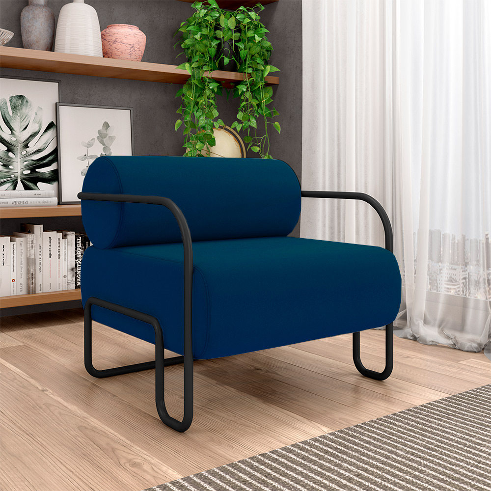 Kit 2 Poltronas Decorativas Sala de Estar Polatsk Base Industrial de Ferro Veludo Azul G33 - Gran Belo