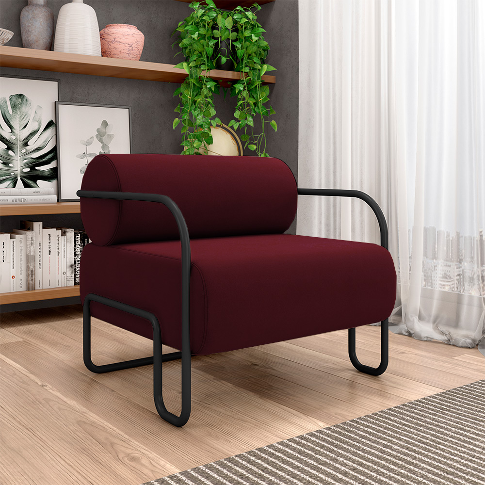 Kit 2 Poltronas Decorativas Sala de Estar Polatsk Base Industrial de Ferro Veludo Bordô G33 - Gran Belo