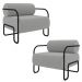 Kit 2 Poltronas Decorativas Sala de Estar Polatsk Base Industrial de Ferro Veludo Cinza Claro G33 - Gran Belo