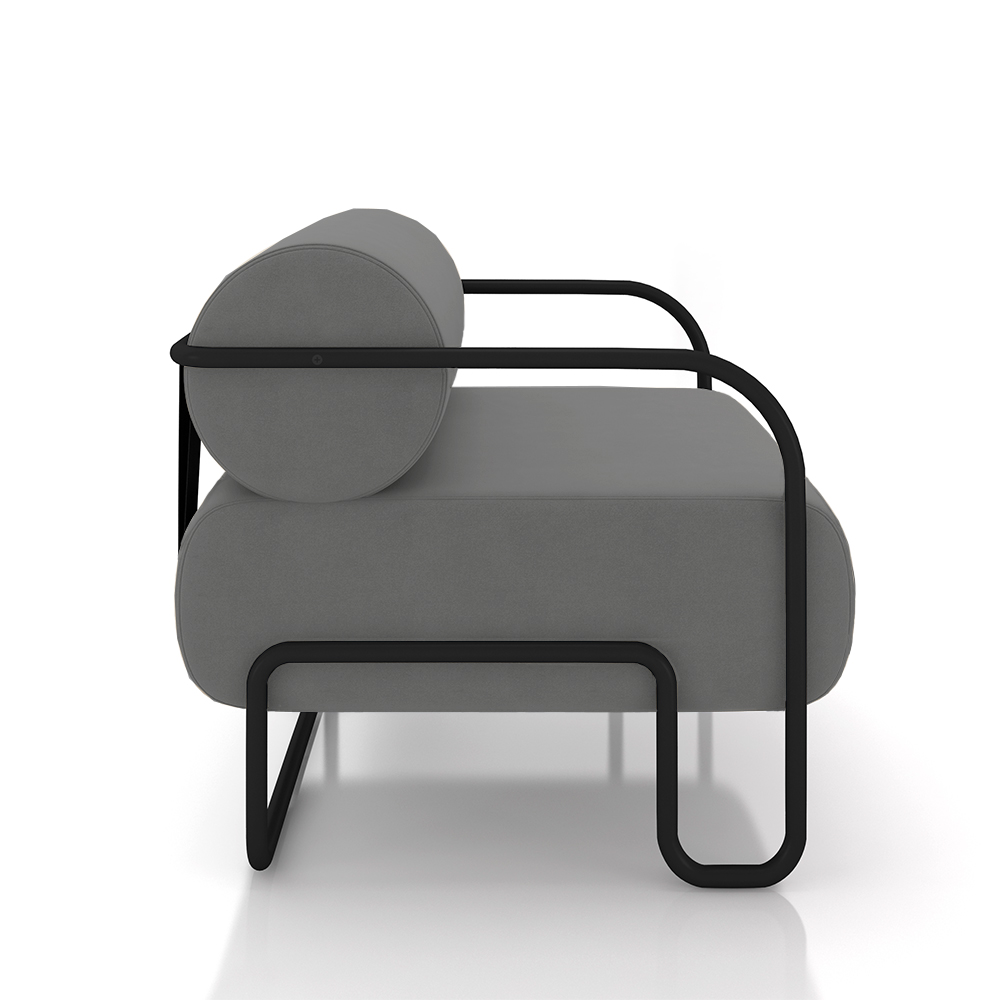 Kit 2 Poltronas Decorativas Sala de Estar Polatsk Base Industrial de Ferro Veludo Cinza G33 - Gran Belo