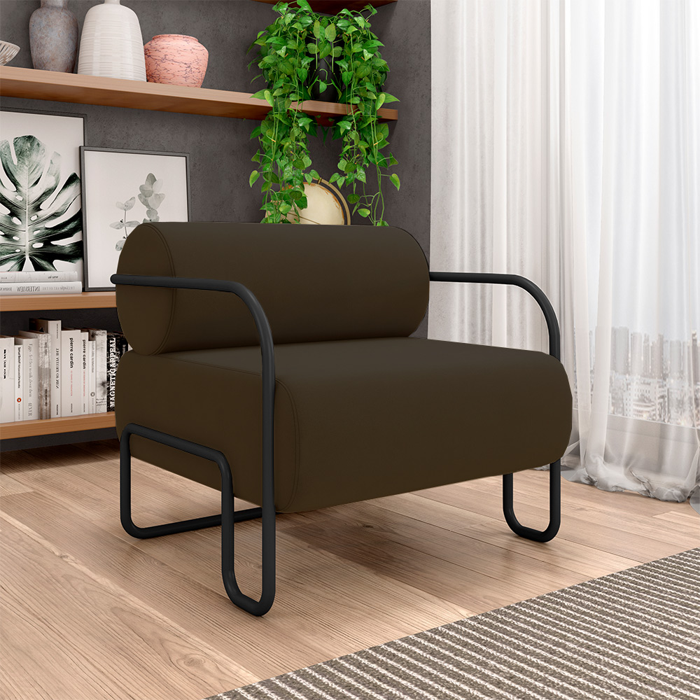 Kit 2 Poltronas Decorativas Sala de Estar Polatsk Base Industrial de Ferro Veludo Marrom G33 - Gran Belo