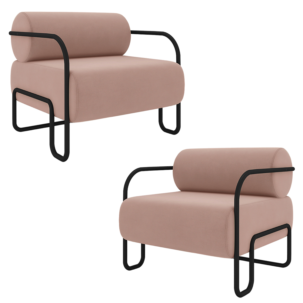 Kit 2 Poltronas Decorativas Sala de Estar Polatsk Base Industrial de Ferro Veludo Rosê G33 - Gran Belo