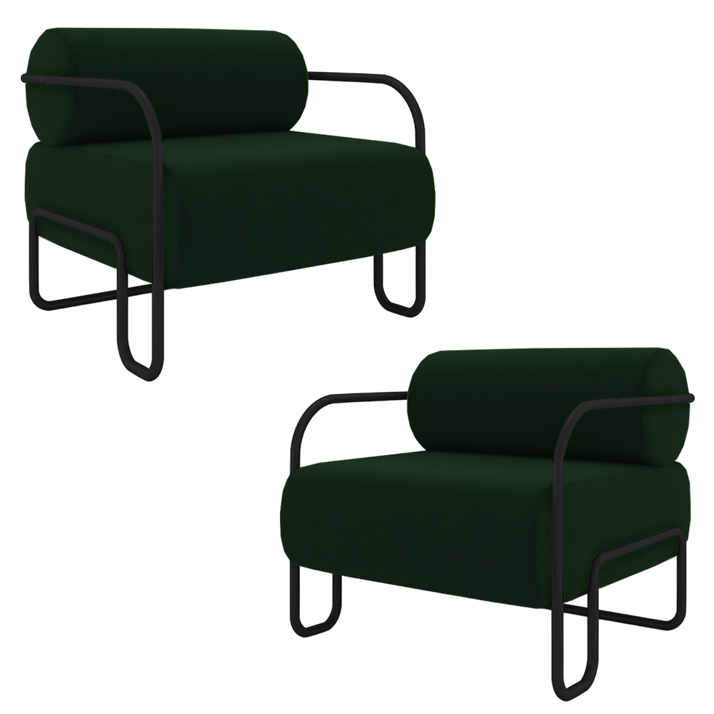 Kit 2 Poltronas Decorativas Sala de Estar Polatsk Base Industrial de Ferro Veludo Verde G33 - Gran Belo
