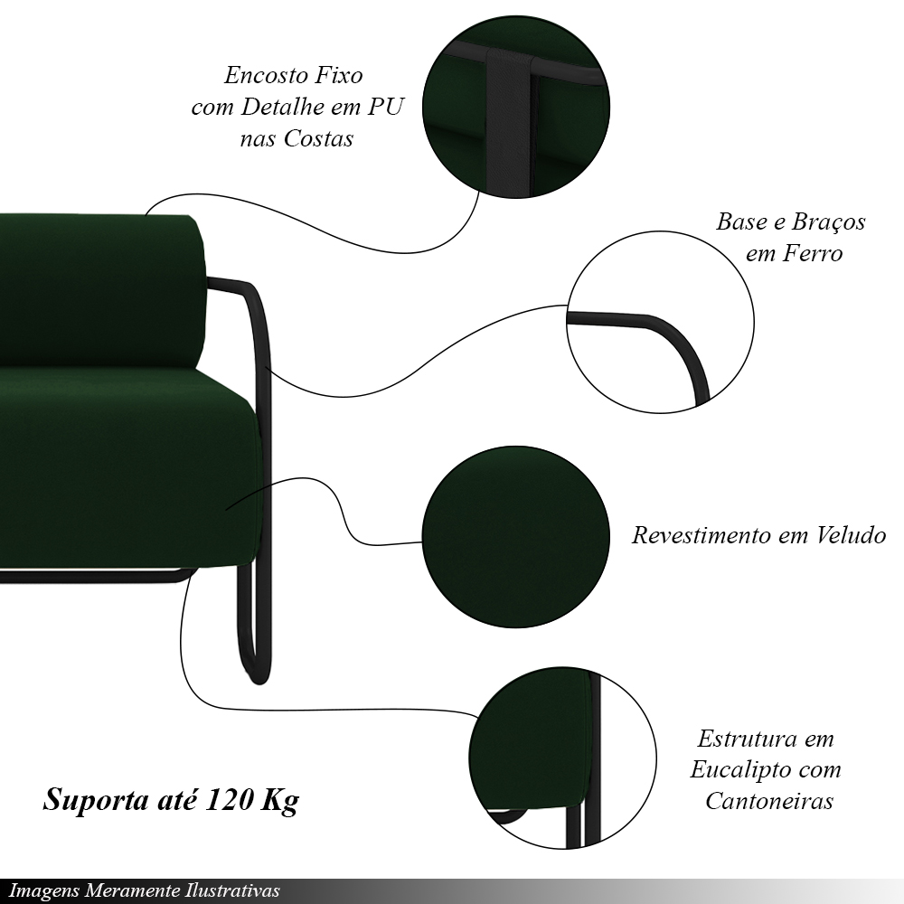 Kit 2 Poltronas Decorativas Sala de Estar Polatsk Base Industrial de Ferro Veludo Verde G33 - Gran Belo