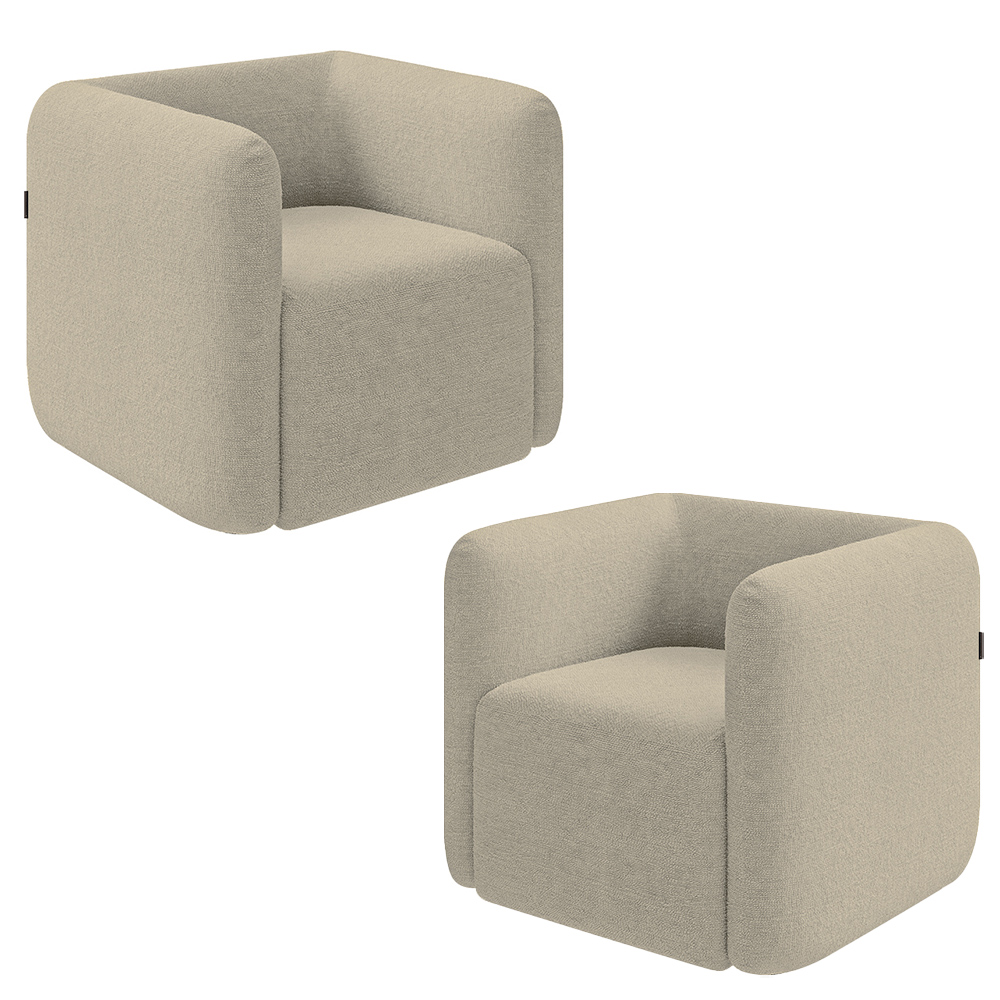 Kit 2 Poltronas Decorativas Sala de Estar Trinidad Base Fixa Bouclê Bege G33 - Gran Belo