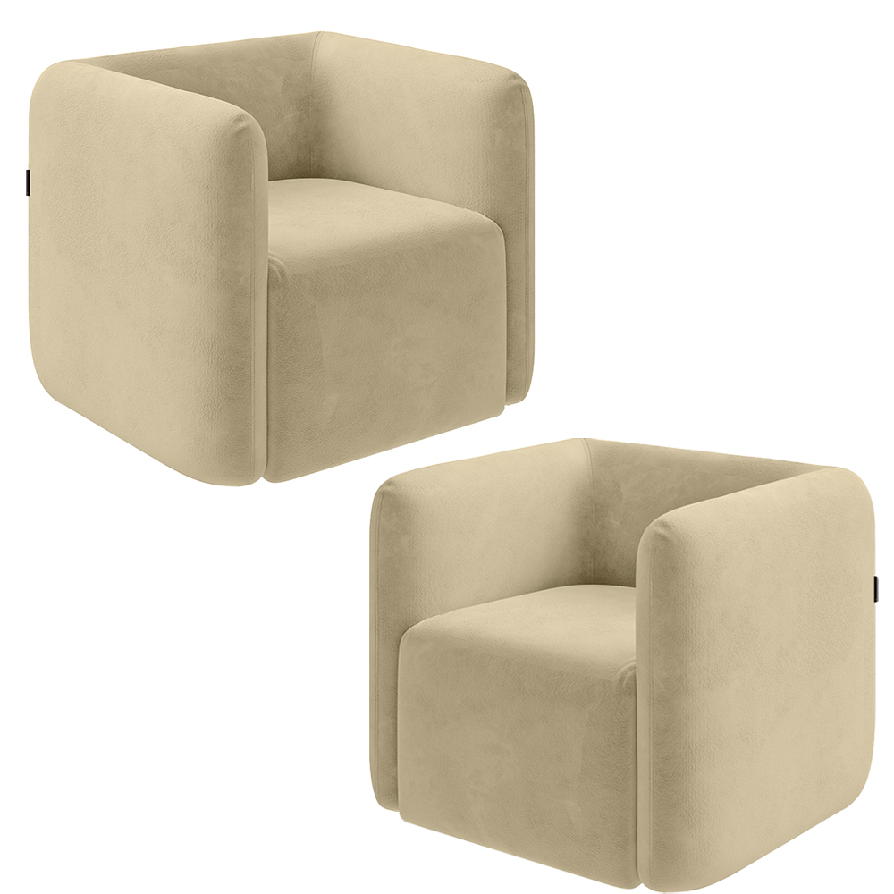 Kit 2 Poltronas Decorativas Sala de Estar Trinidad Base Fixa Veludo Bege G33 - Gran Belo