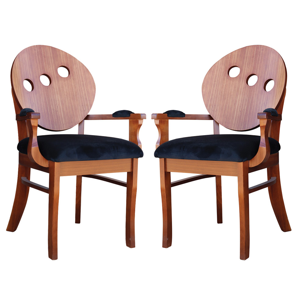 Kit 2 Poltronas Decorativas Sala de Jantar Teseu Madeira Maciça Poliéster Preto/Imbuia G42 - Gran Belo