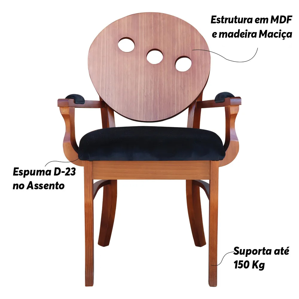 Kit 2 Poltronas Decorativas Sala de Jantar Teseu Madeira Maciça Poliéster Preto/Imbuia G42 - Gran Belo