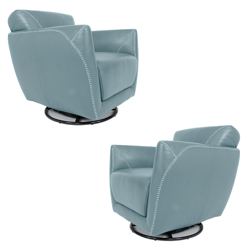 Kit 2 Poltronas Decorativas Valentina Sala de Estar Giratória Couro Azul Celeste G40 - Gran Belo