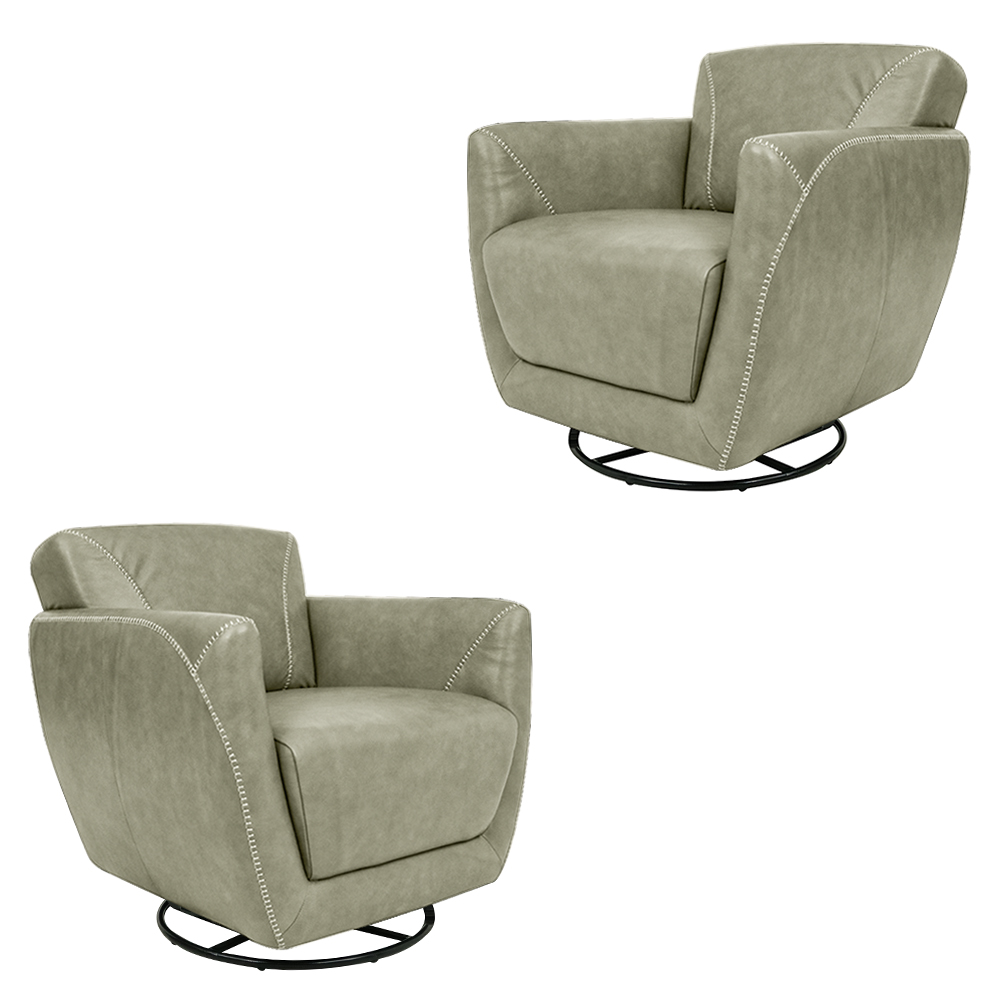Kit 2 Poltronas Decorativas Valentina Sala de Estar Giratória Couro Cinza Manchado G40 - Gran Belo