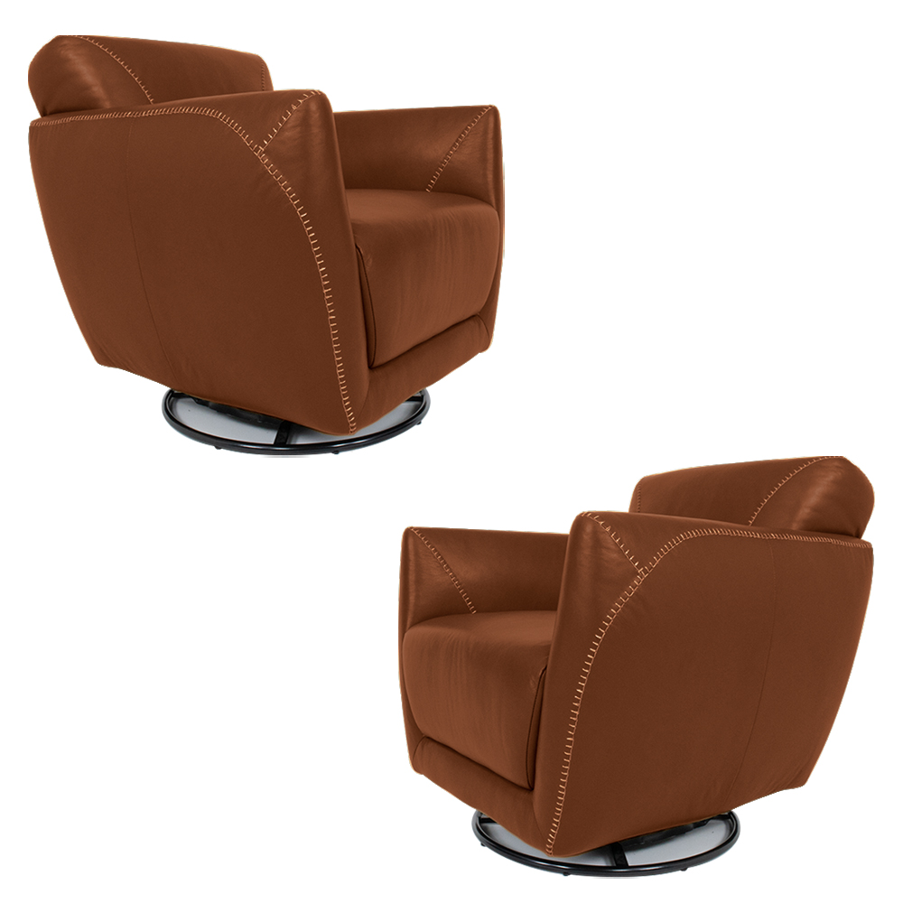 Kit 2 Poltronas Decorativas Valentina Sala de Estar Giratória Couro Conhaque Brilho G40 - Gran Belo