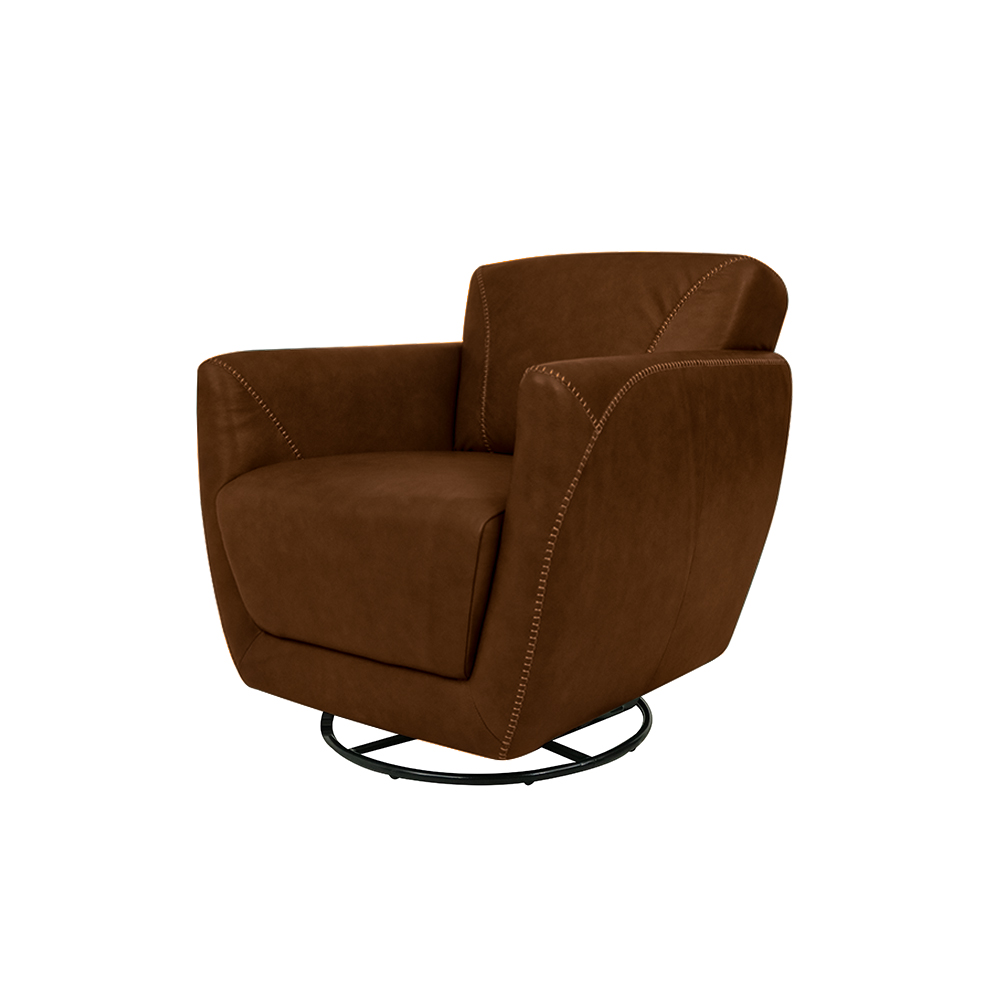 Kit 2 Poltronas Decorativas Valentina Sala de Estar Giratória Couro Marrom Chocolate Manchado G40 - Gran Belo