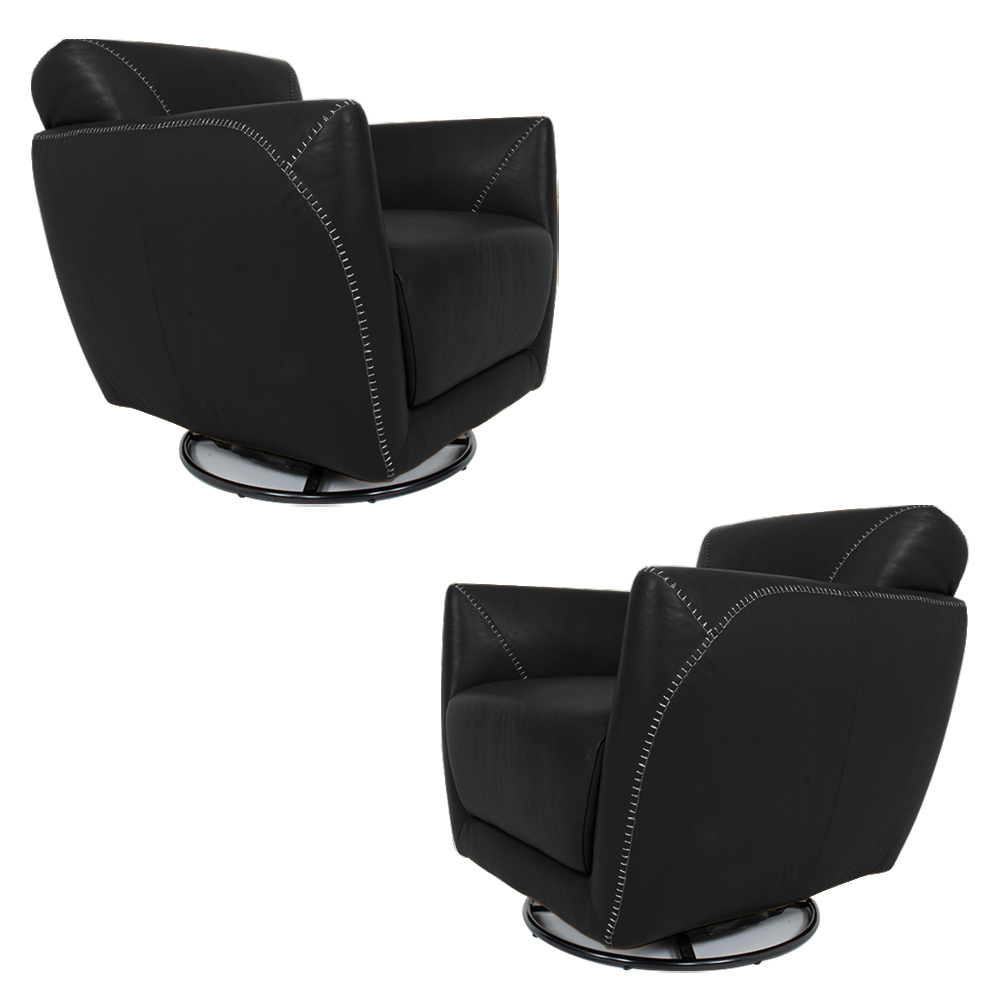 Kit 2 Poltronas Decorativas Valentina Sala de Estar Giratória Couro Preto G40 - Gran Belo