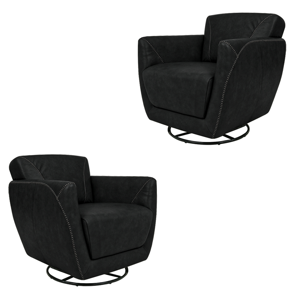 Kit 2 Poltronas Decorativas Valentina Sala de Estar Giratória Couro Preto Manchado G40 - Gran Belo