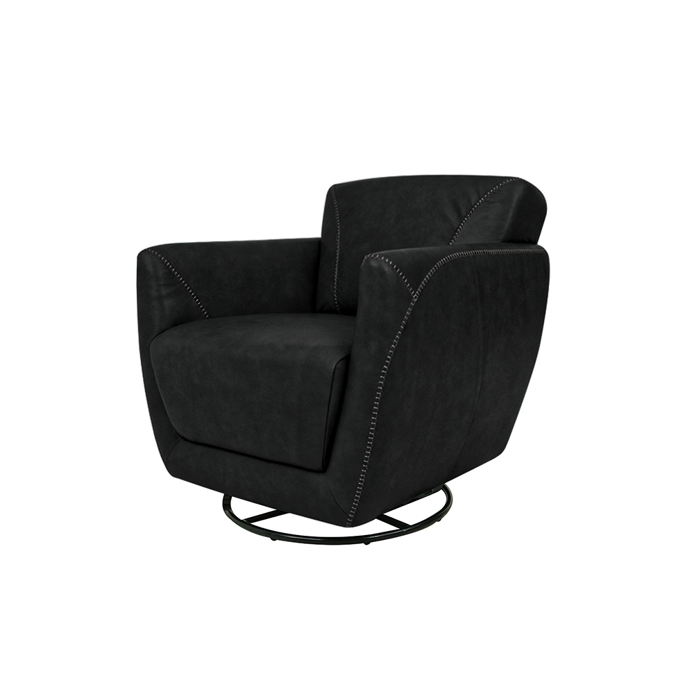 Kit 2 Poltronas Decorativas Valentina Sala de Estar Giratória Couro Preto Manchado G40 - Gran Belo