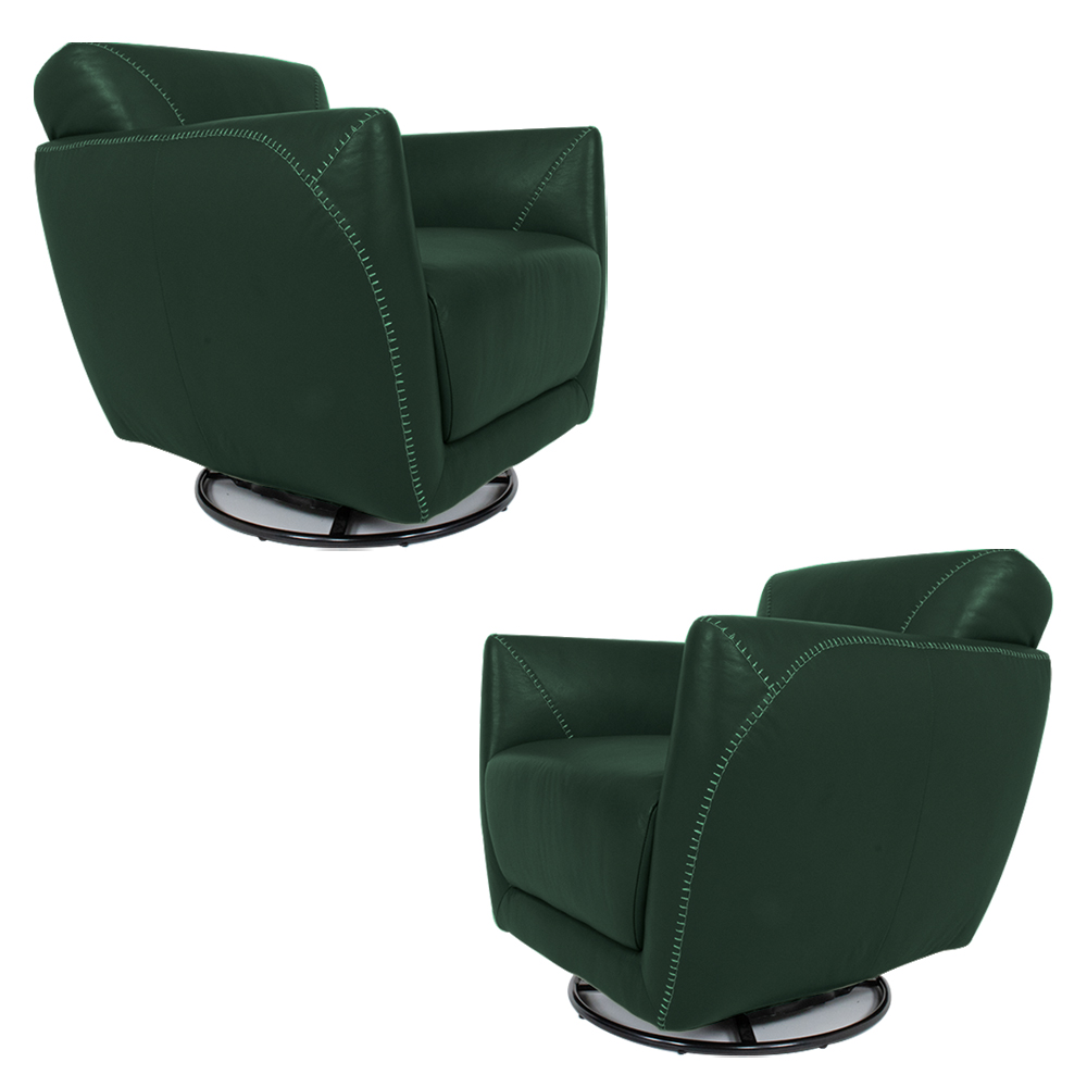 Kit 2 Poltronas Decorativas Valentina Sala de Estar Giratória Couro Verde Brilho G40 - Gran Belo