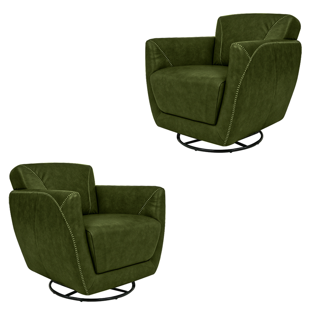 Kit 2 Poltronas Decorativas Valentina Sala de Estar Giratória Couro Verde Manchado G40 - Gran Belo