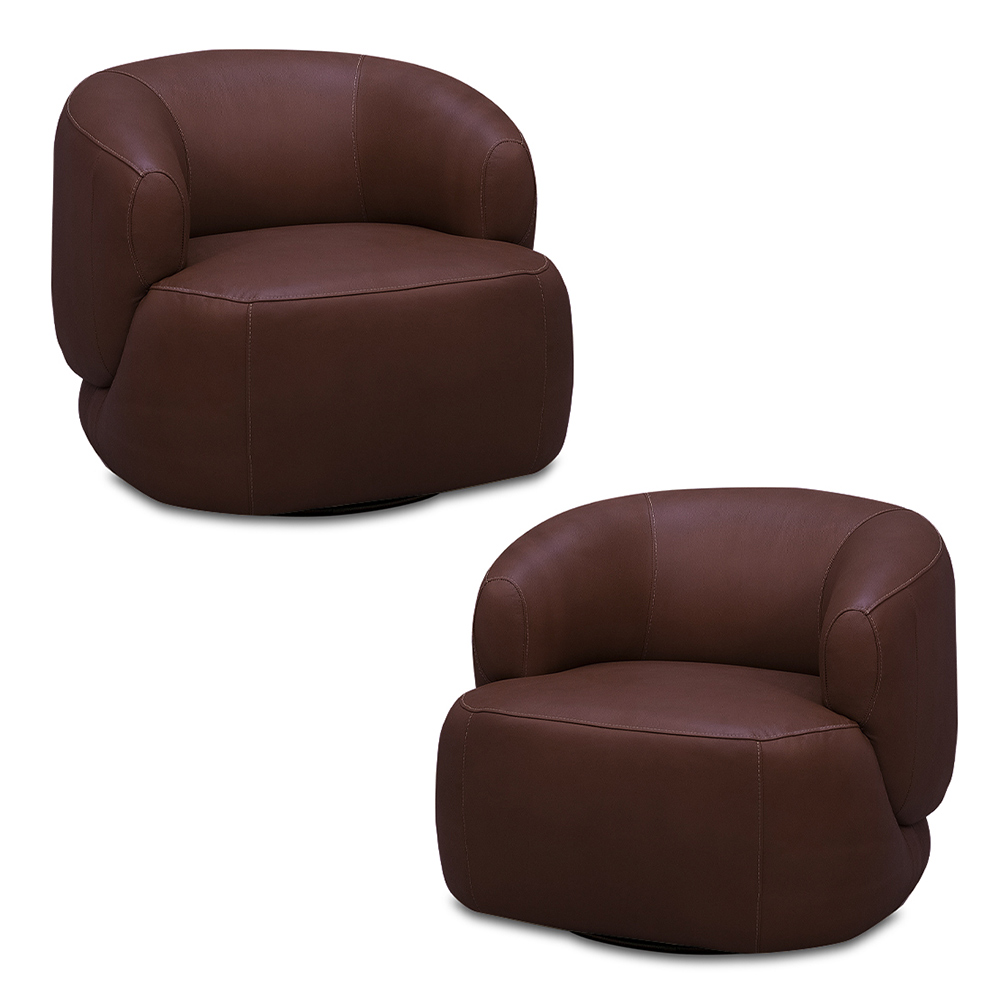 Kit 2 Poltronas Decorativas Verona Sala de Estar Base Giratória em Aço Couro Marrom Chocolate G88 - Gran Belo
