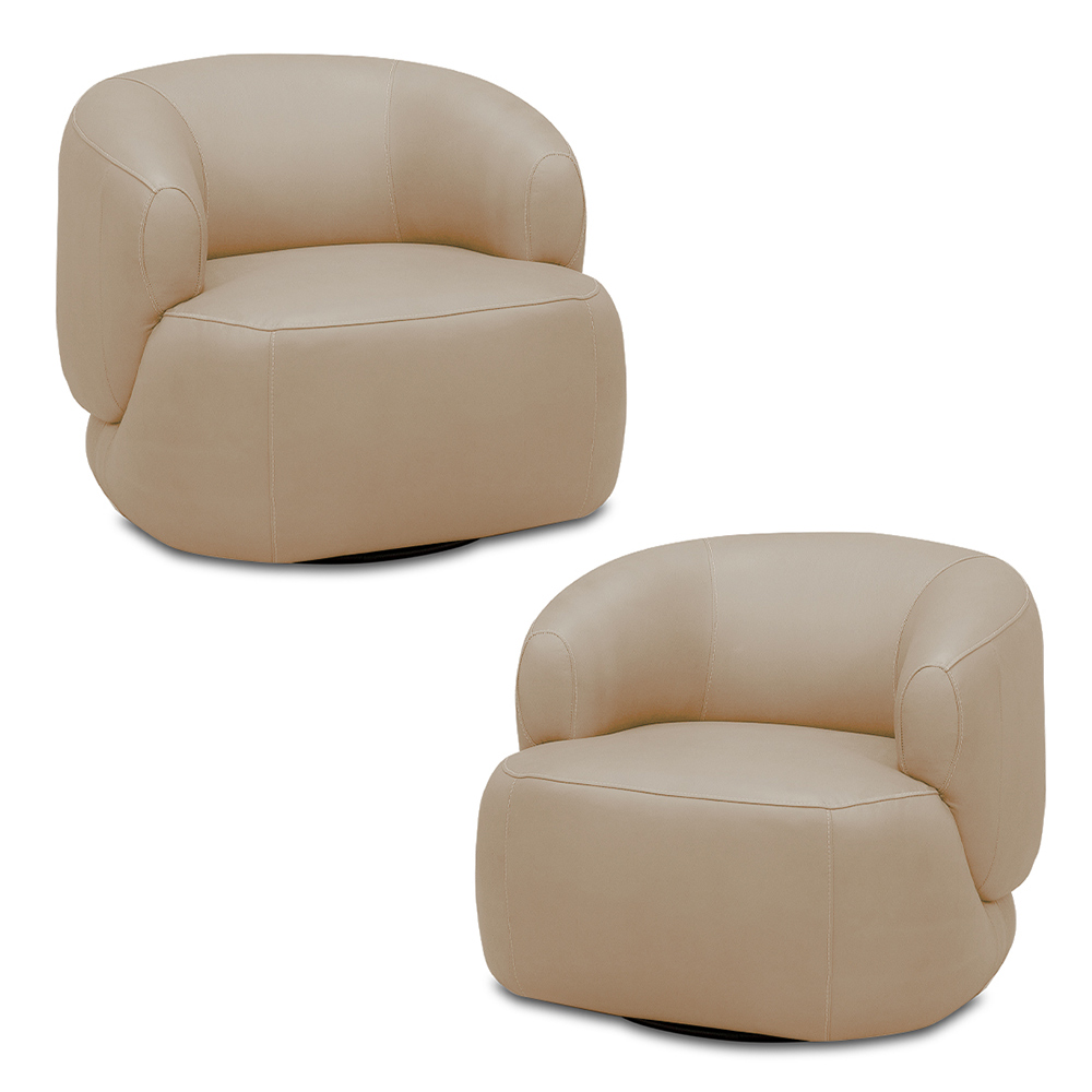 Kit 2 Poltronas Decorativas Verona Sala de Estar Base Giratória em Aço Couro Nude G88 - Gran Belo