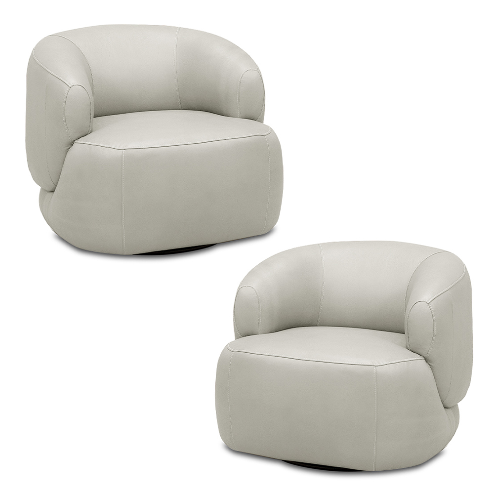 Kit 2 Poltronas Decorativas Verona Sala de Estar Base Giratória em Aço Couro Off White G88 - Gran Belo