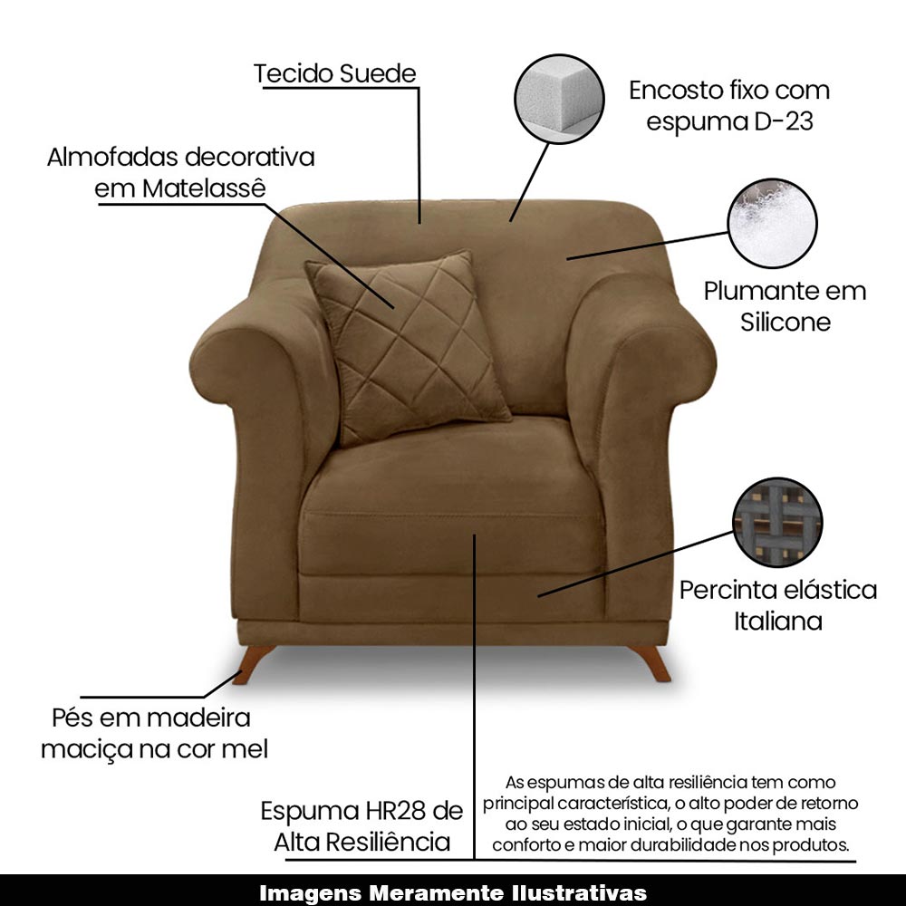 Kit 2 Poltronas Decorativas com 2 Almofadas Armstrong Suede Caramelo G63 - Gran Belo