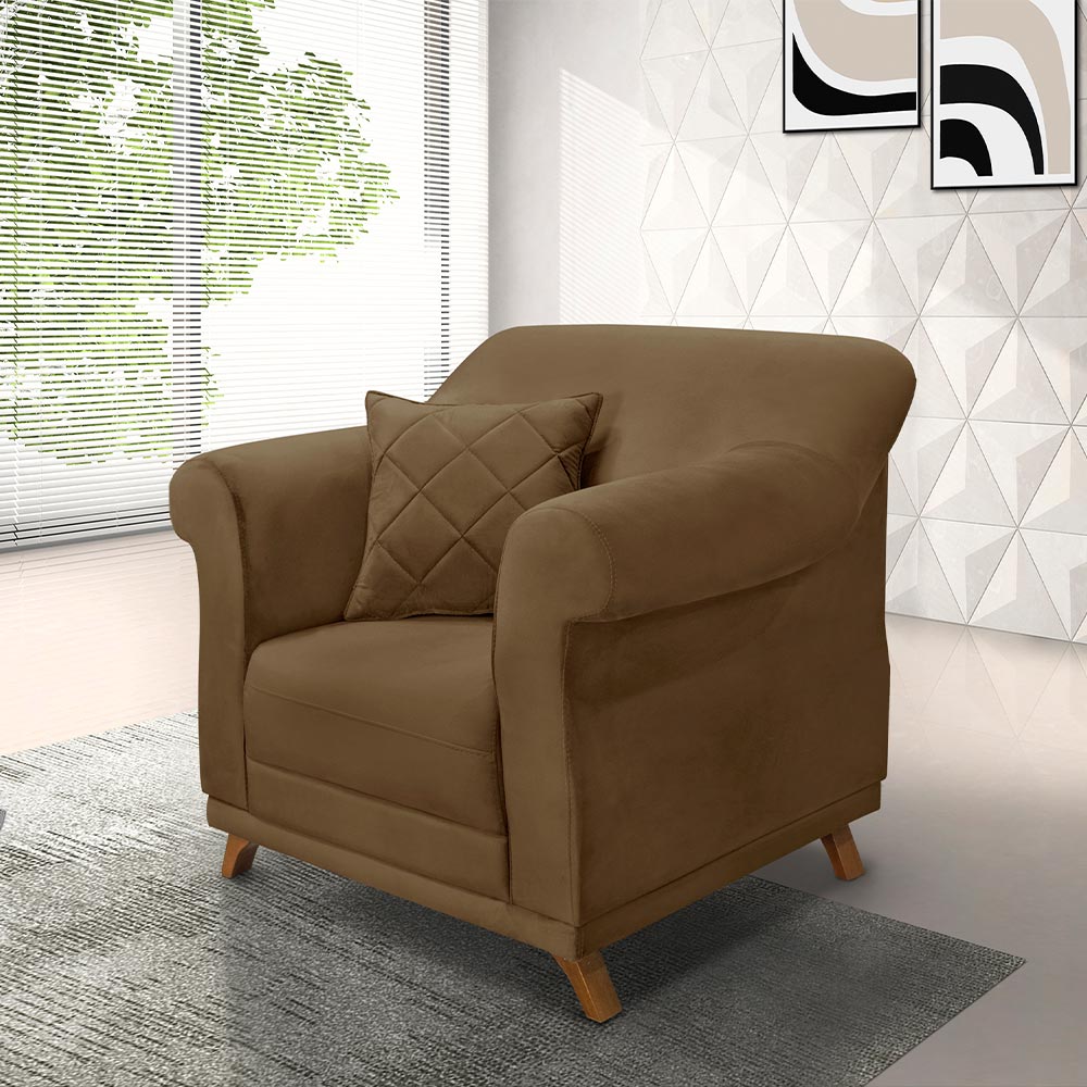 Kit 2 Poltronas Decorativas com 2 Almofadas Armstrong Suede Caramelo G63 - Gran Belo