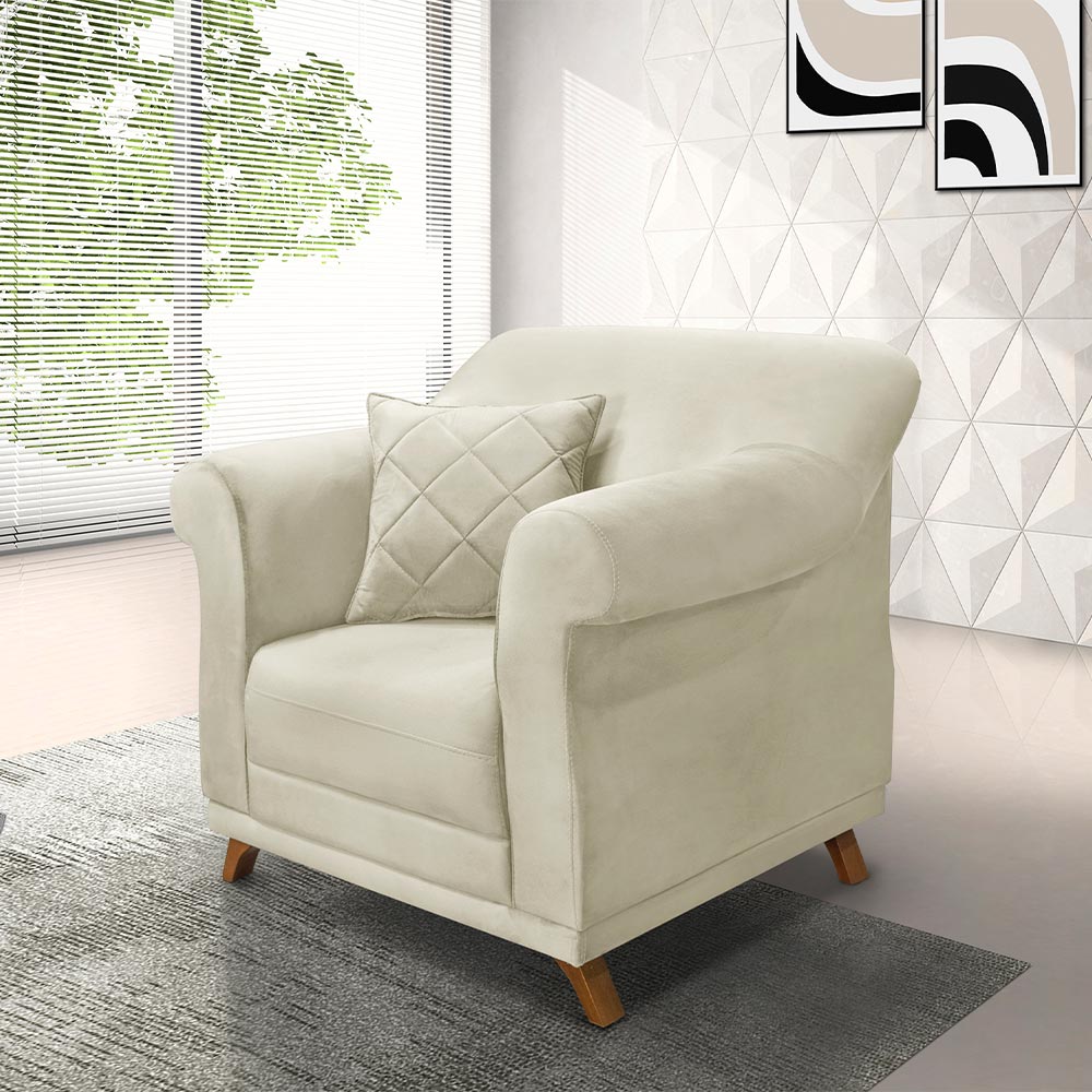 Kit 2 Poltronas Decorativas com 2 Almofadas Armstrong Veludo Bege G63 - Gran Belo
