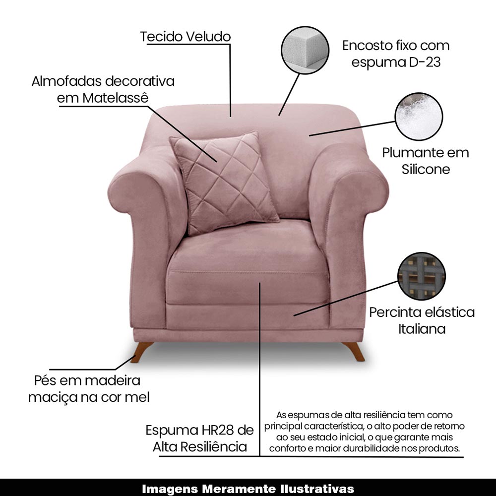 Kit 2 Poltronas Decorativas com 2 Almofadas Armstrong Veludo Lilás G63 - Gran Belo