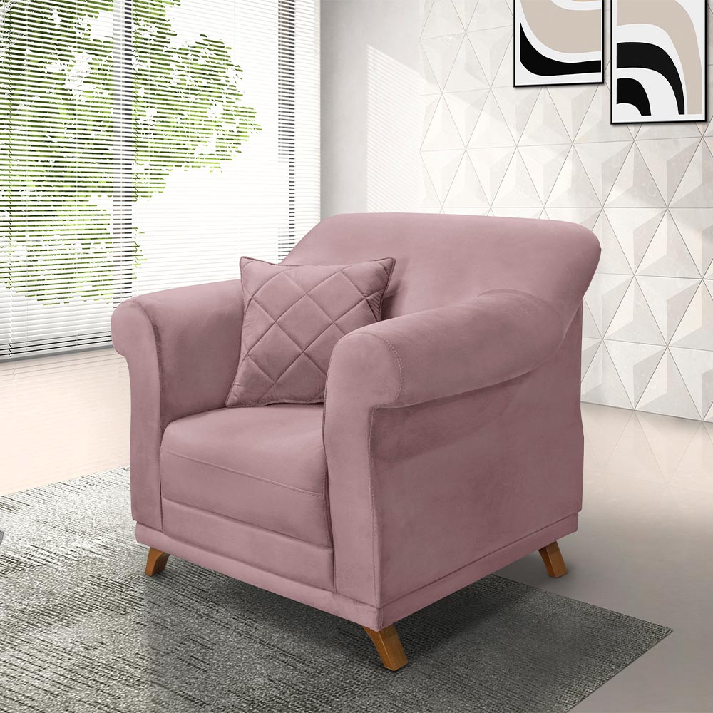 Kit 2 Poltronas Decorativas com 2 Almofadas Armstrong Veludo Lilás G63 - Gran Belo
