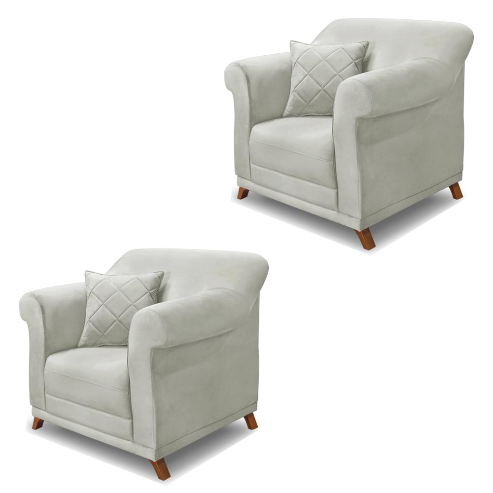 Kit 2 Poltronas Decorativas com 2 Almofadas Armstrong Veludo Prata G63 - Gran Belo