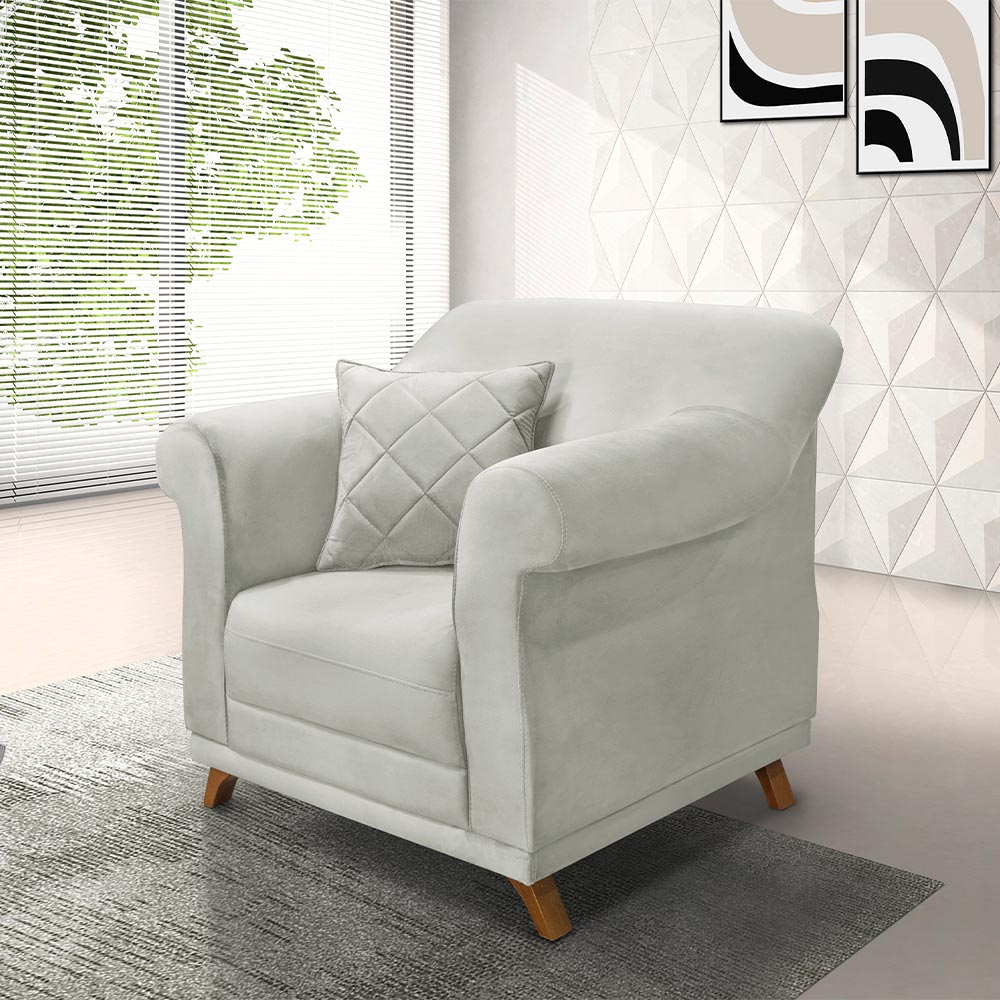 Kit 2 Poltronas Decorativas com 2 Almofadas Armstrong Veludo Prata G63 - Gran Belo