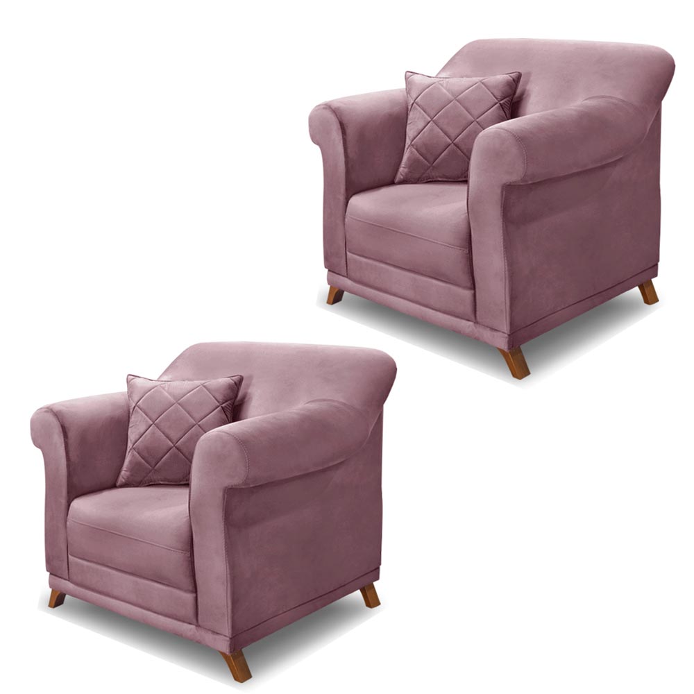 Kit 2 Poltronas Decorativas com 2 Almofadas Armstrong Veludo Uva G63 - Gran Belo