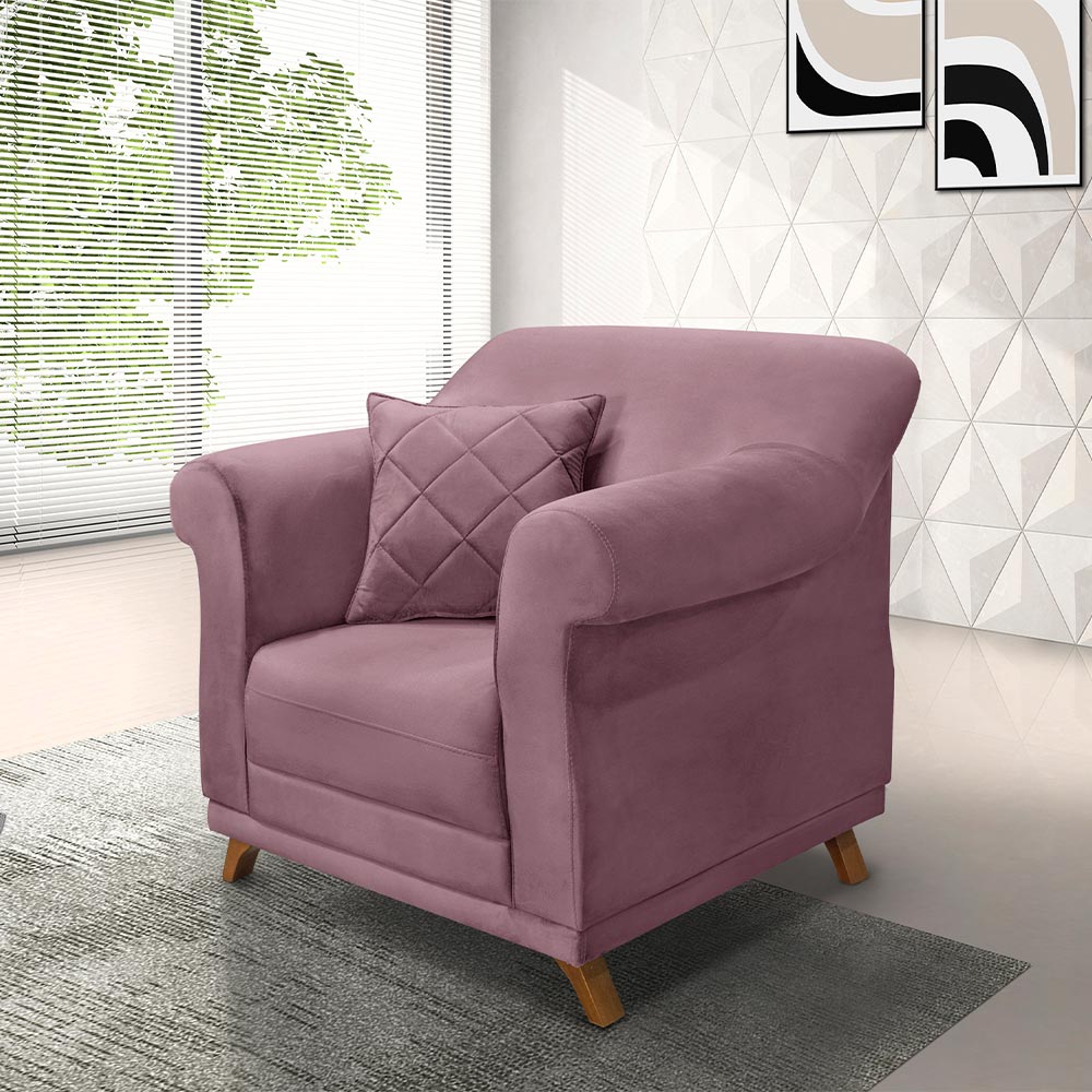 Kit 2 Poltronas Decorativas com 2 Almofadas Armstrong Veludo Uva G63 - Gran Belo