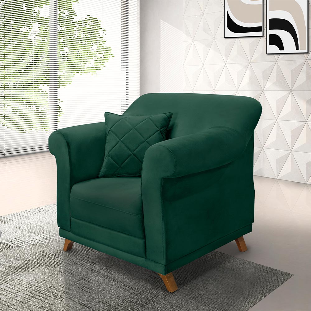 Kit 2 Poltronas Decorativas com 2 Almofadas Armstrong Veludo Verde Floresta G63 - Gran Belo