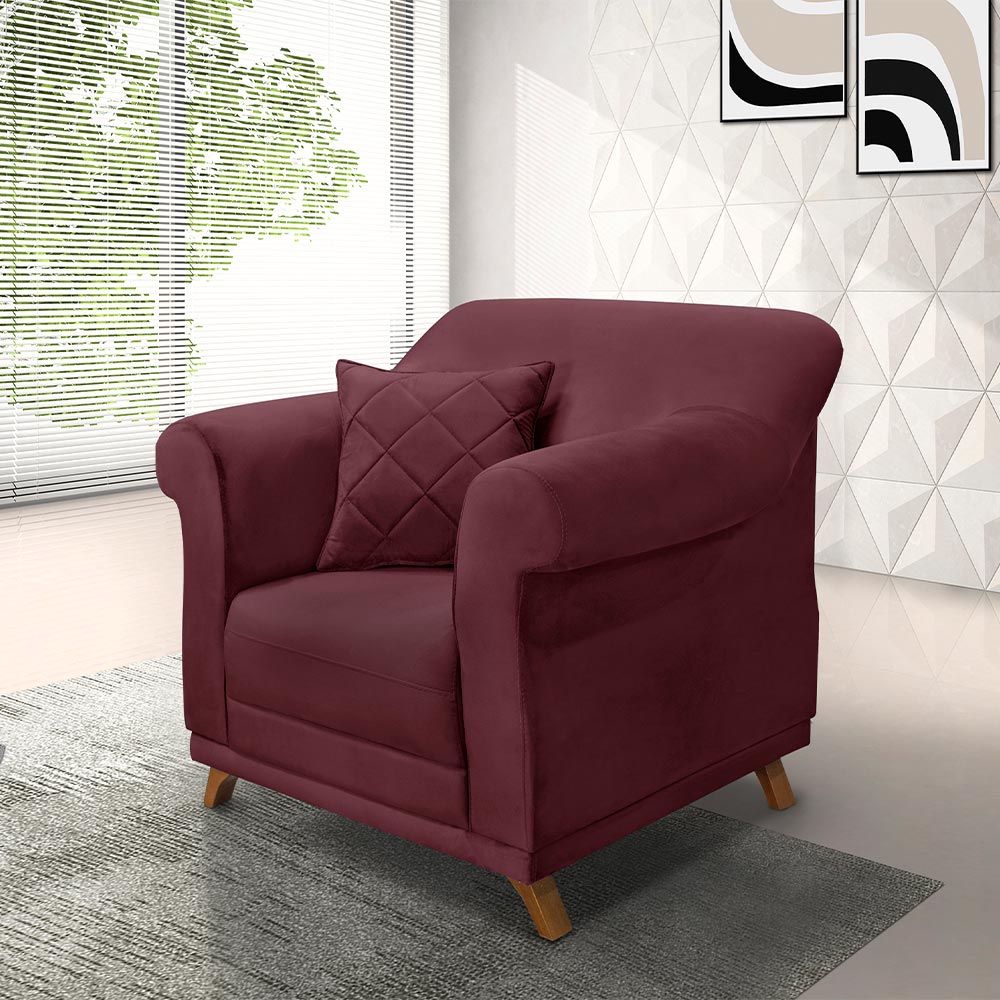 Kit 2 Poltronas Decorativas com 2 Almofadas Armstrong Veludo Vinho G63 - Gran Belo