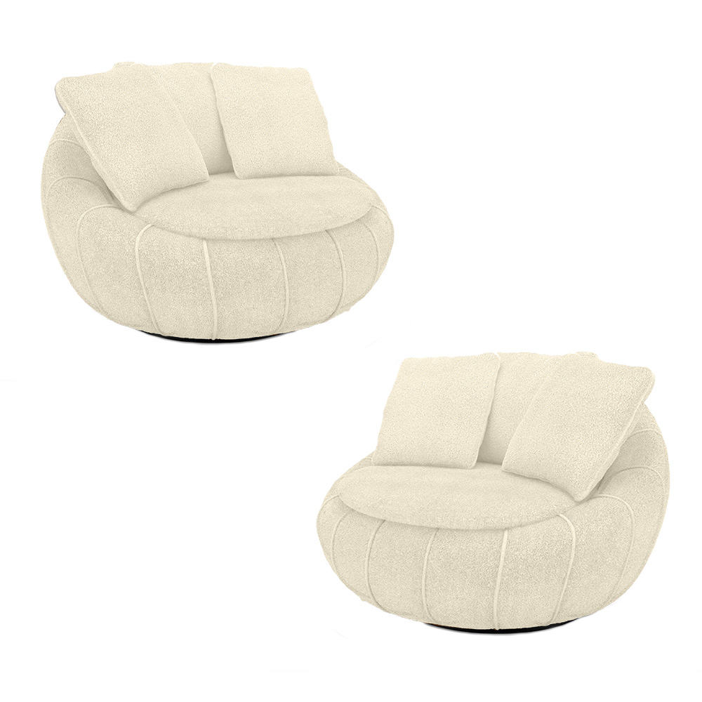 Kit 2 Poltronas Giratória Sala de Estar com Almofadas Afrodite Bege Bouclê G45 - Gran Belo