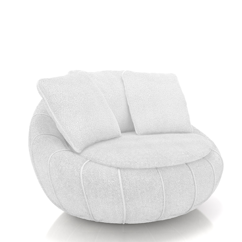 Kit 2 Poltronas Giratória Sala de Estar com Almofadas Afrodite Branco Bouclê G45 - Gran Belo