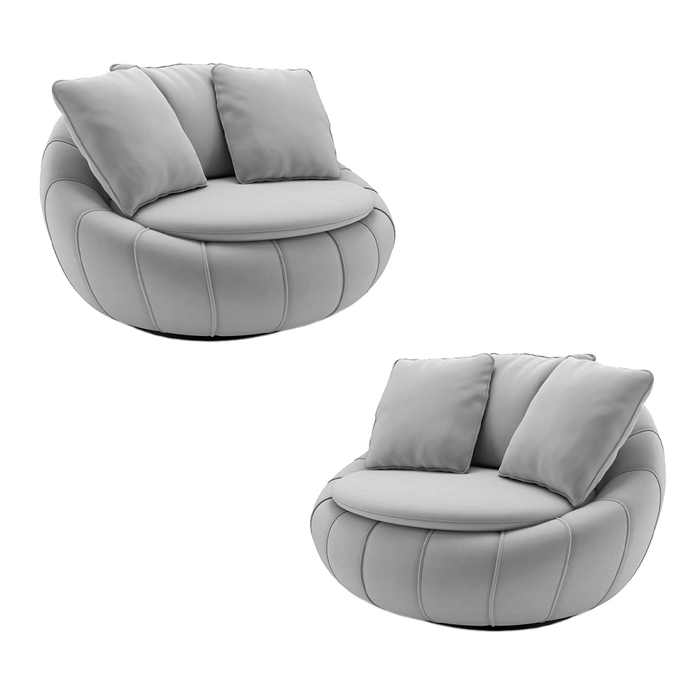 Kit 2 Poltronas Giratória Sala de Estar com Almofadas Afrodite Cinza Veludo G45 - Gran Belo