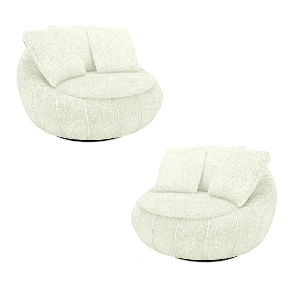 Kit 2 Poltronas Giratória Sala de Estar com Almofadas Afrodite Off White Bouclê G45 - Gran Belo