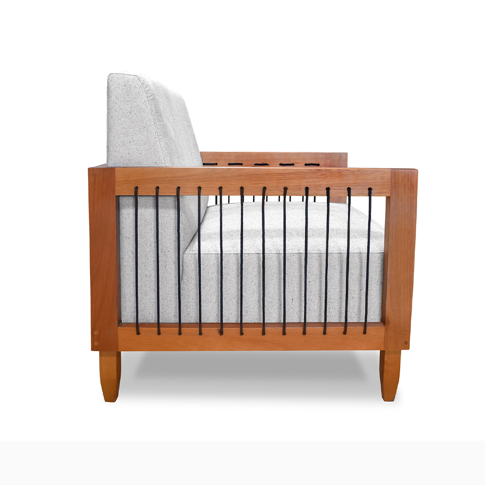 Kit 2 Poltronas Sala de Estar Pés Madeira Maciça Corda Náutica Preta 75cm Manila Linho Cinza Rústico G63 - Gran Belo