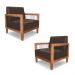 Kit 2 Poltronas Sala de Estar Pés Madeira Maciça Corda Náutica Preta 75cm Manila PU Marrom G63 - Gran Belo