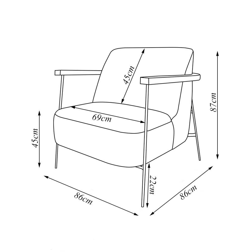 Kit 2 Poltronas Sala de Estar Pés em Ferro Preto Braço Madeira Maciça 86cm Thane Bouclê Bege G63 - Gran Belo