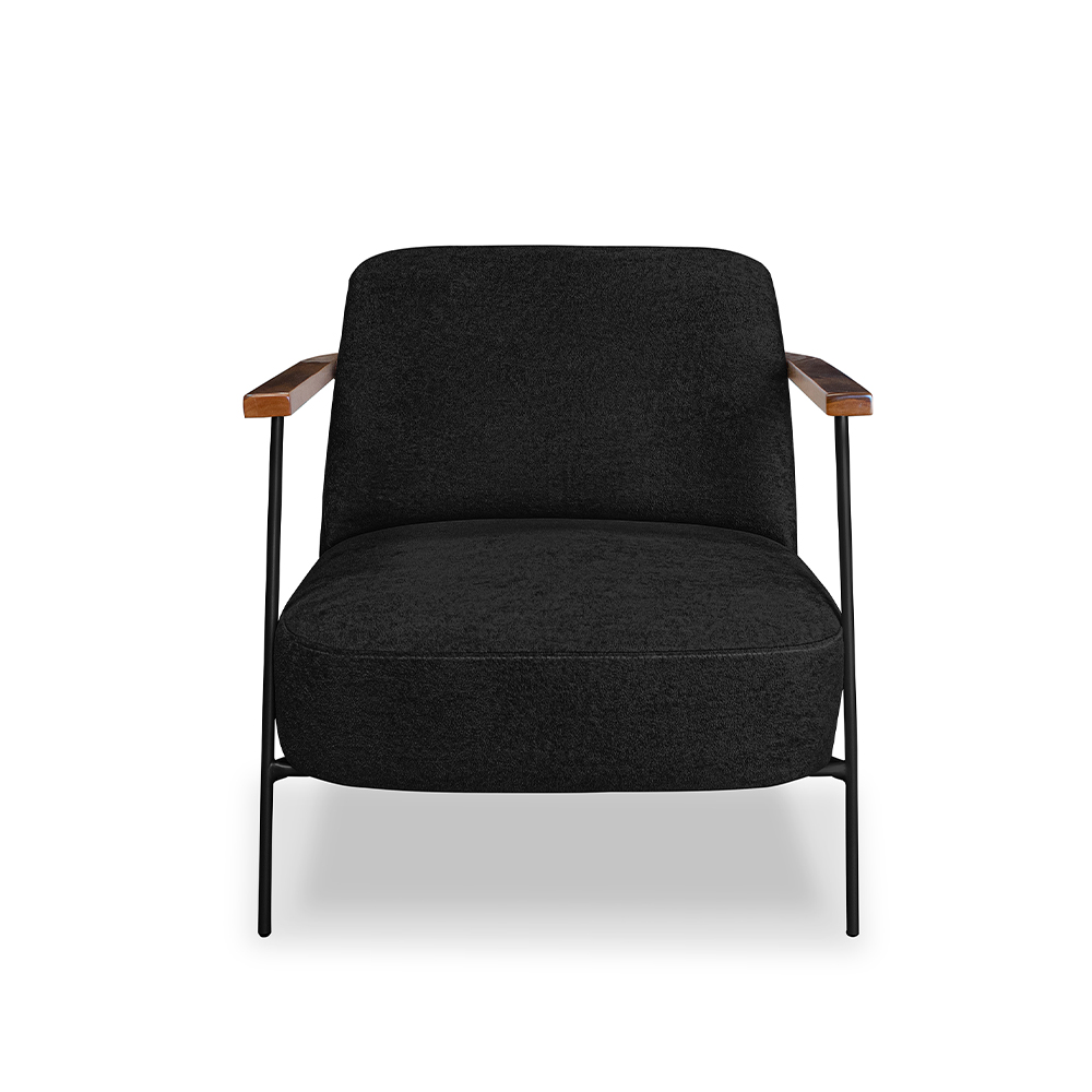 Kit 2 Poltronas Sala de Estar Pés em Ferro Preto Braço Madeira Maciça 86cm Thane Bouclê Preto G63 - Gran Belo