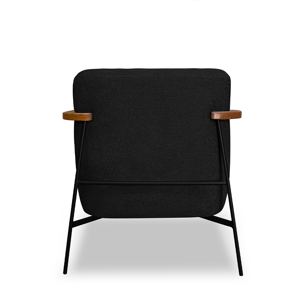 Kit 2 Poltronas Sala de Estar Pés em Ferro Preto Braço Madeira Maciça 86cm Thane Bouclê Preto G63 - Gran Belo