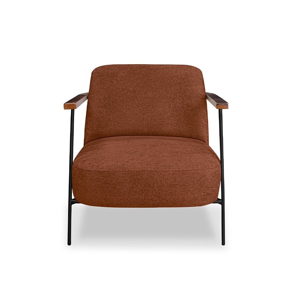 Kit 2 Poltronas Sala de Estar Pés em Ferro Preto Braço Madeira Maciça 86cm Thane Bouclê Terracota G63 - Gran Belo