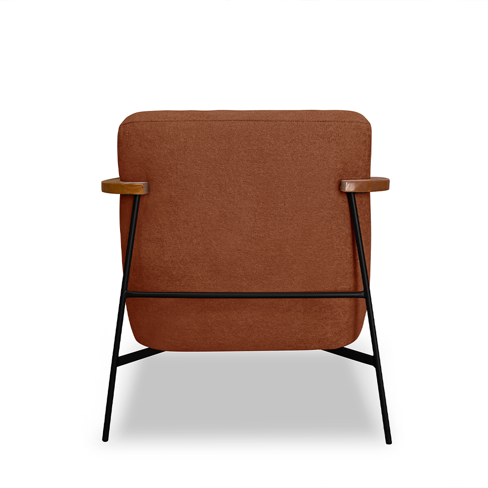 Kit 2 Poltronas Sala de Estar Pés em Ferro Preto Braço Madeira Maciça 86cm Thane Bouclê Terracota G63 - Gran Belo