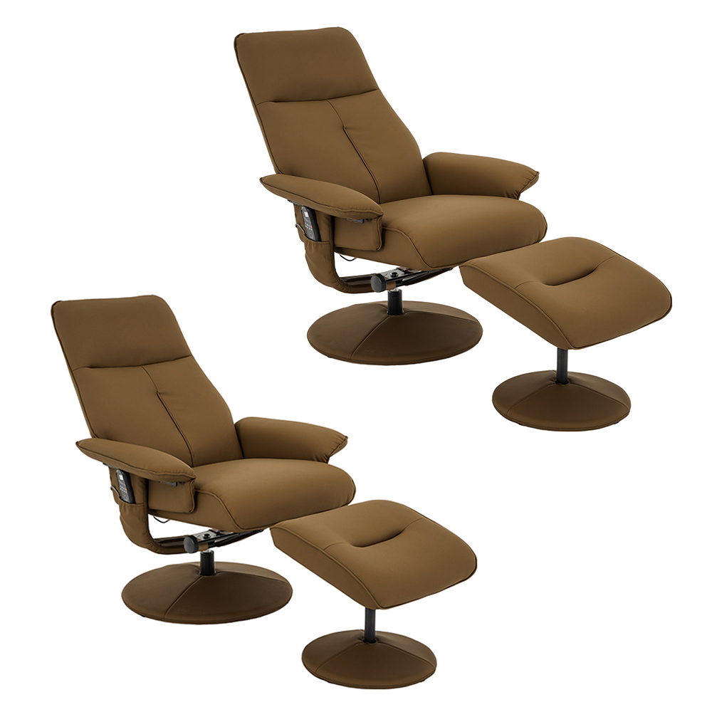Kit 2 Poltronas de Massagem Arizona Giratória com Apoio de Pés e Reclinável Pu Caramelo G56 - Gran Belo